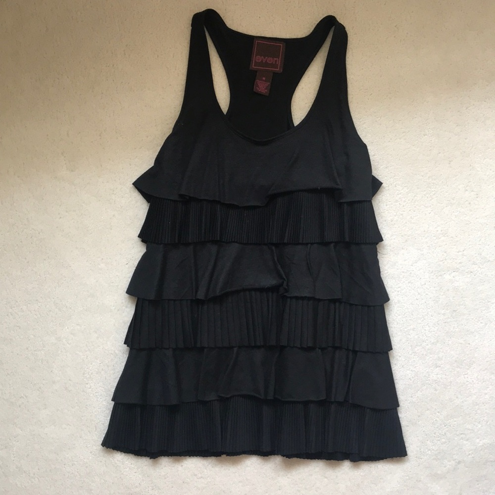 Black razor back tank top with ruffles!